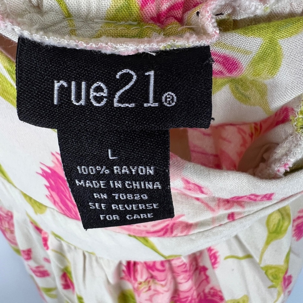 rue21 Womens Y2K Pink Rose Floral Halter Babydoll Tunic Top Cream Size Large - Picture 6 of 8
